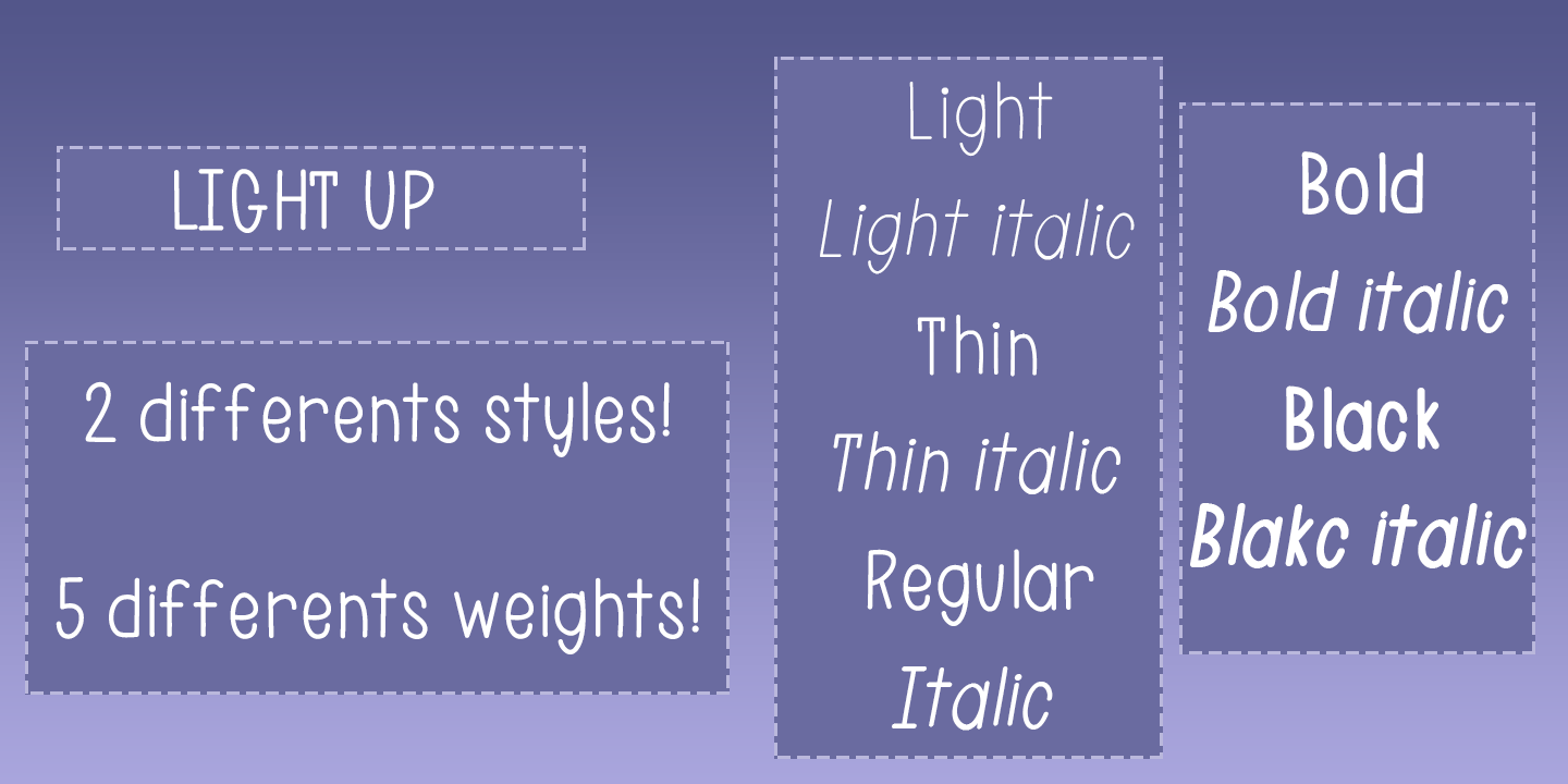 Пример шрифта Light Up Light italic